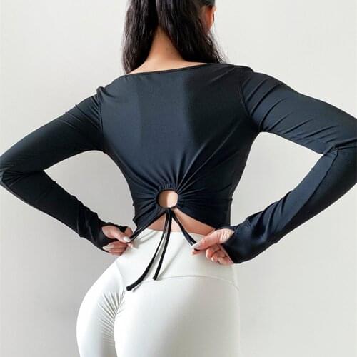 Autumn Tether Sports Top Female Loose Fitness Shirt Gym Long Sleeve Breathable Yoga Crop Top Quick Dry Running Workout T Shirt