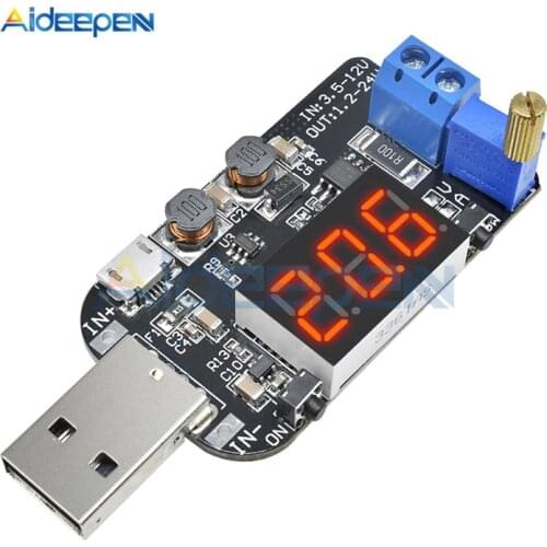 USB 5V to 3.3V 9V 12V 18V 24V Adjustable Buck-Boost Voltage Regulator Step Down Step Up Module LED Display 5V to 1-24V