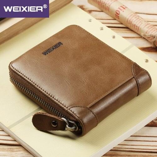 WEIXIER Mens Leather Wallet with Coin Pocket Vintage Hasp Purse with Card Holder
