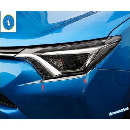 Yimaautotrims Chrome Front Headlight Head Lights Lamp Eyelid Eyebrow Cover Trim 2 Pcs For Toyota RAV4 Rav 4 2016 2017 2018 ABS