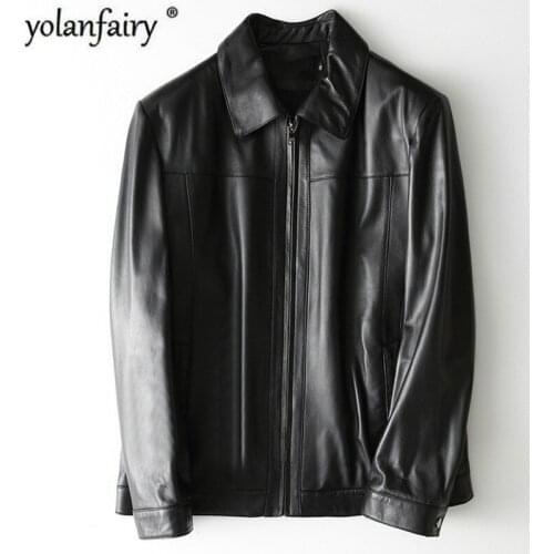 YOLANFAIRY 100% Real Sheepskin Coat Genuine Leather Jacket Short Slim Jackets for Men Outerwear Jaqueta De Couro CJX801A MF050