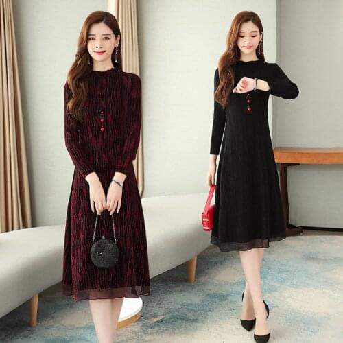 2021 Vintage Red Elegant Midi Dress Autumn Winter Female New 4XL Plus Size Solid Long Sleeve Dress Women Bodycon Party Vestidos