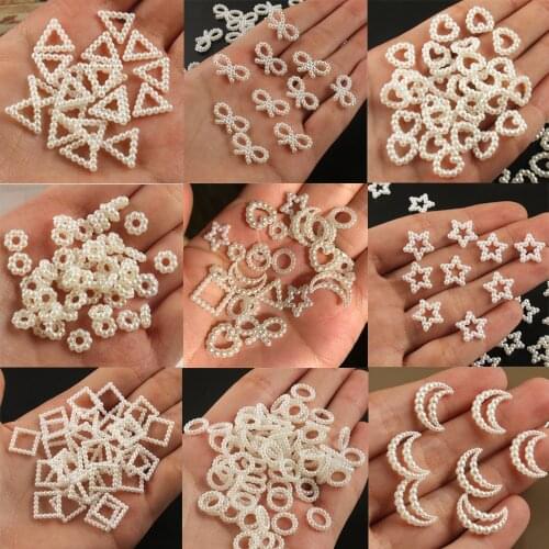 100pcs Beige Hollow Imitation Pearl ABS Acrylic Resin Craft Bead Flatback Scrapbook Beads For Jewelry Making Diy Accessories