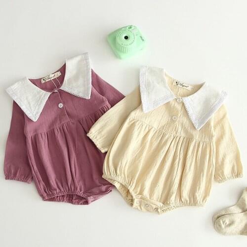 2020 Spring And Autumn Baby Jumpsuit One Piece Girls Hollow Lapel lace Bodysuit Cute Casual Winter Clothes