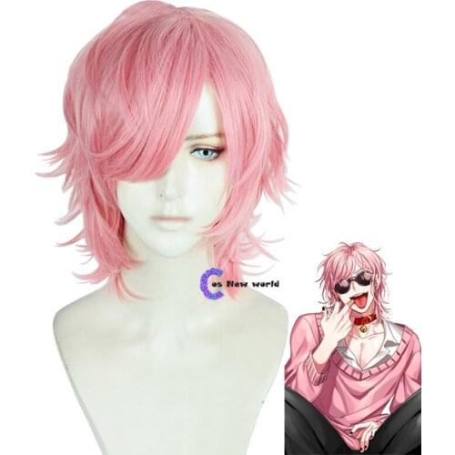 2021 New Fashion Ayato Yuri Pink Short Wig Cosplay Costume Yarichin Bitch Bu Club Heat Resistant Synthetic Hair Men Party Wigs