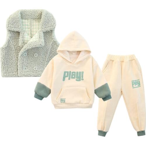Sleeveless Coats Suit Waistcoat+ Hooded Sweatshirt+ Pants 3pcs Set Kids Girls Thick Warm Tracksuit Children Casual Sport Outfit