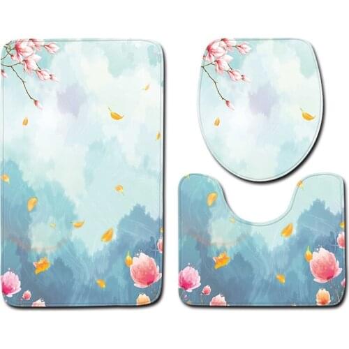 3pcs/set Czartoon Print Anti-slip Bathroom Floor Mat Home Decor Shower Velvet Toilet Cover Bath Door Carpet Mats And Rugs Sets