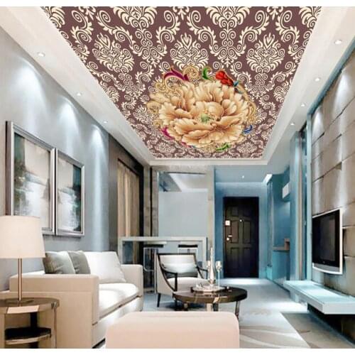 3D ceiling custom home decor wallpaper wall ceiling Chinese rose 3d ceiling HD 3d stereoscopic 3d wallpape murals