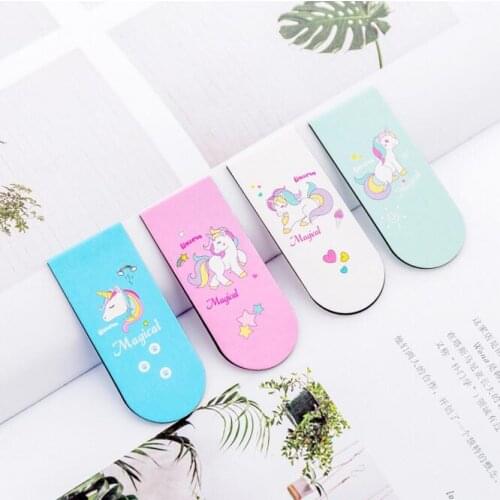 4pcs/lot Creative Korean Cartoon Unicorn Magnetic Bookmark For Books Paper Organizer Book Page Marker School Stationery Gift Set