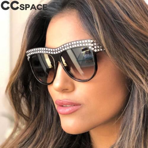 45344 Women Luxury Sunglasses Rhinestone Square Big Frame Diamond Glasses UV400 Fashion Shades