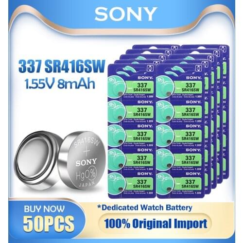 50PCS Original Sony 337 SR416SW Watch Battery 1.55V Silver Oxide Button Cell Battery For Bluetooth Headphone Toy MADE IN JAPAN