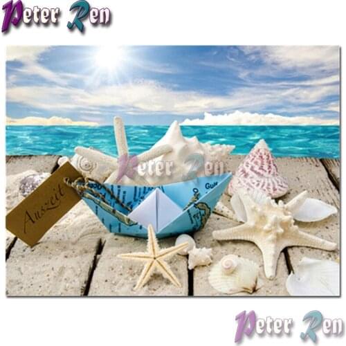 5d landscape Diamond Painting Embroidery Beach shells starfish sunlight Square or round Mosaic Cross stitch Rhinestone Handmade