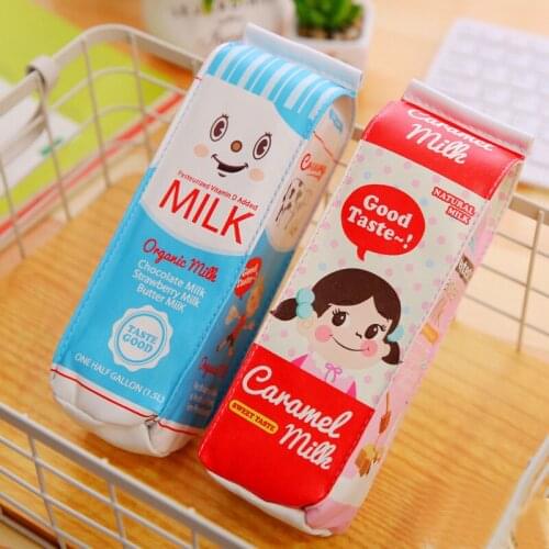 6pcs/lot Lifelike Milk Box Pencil Pouch Bag PU Leather Cute Student Pen Pencil Cases Multi-fuction Storage Bag School Supplies