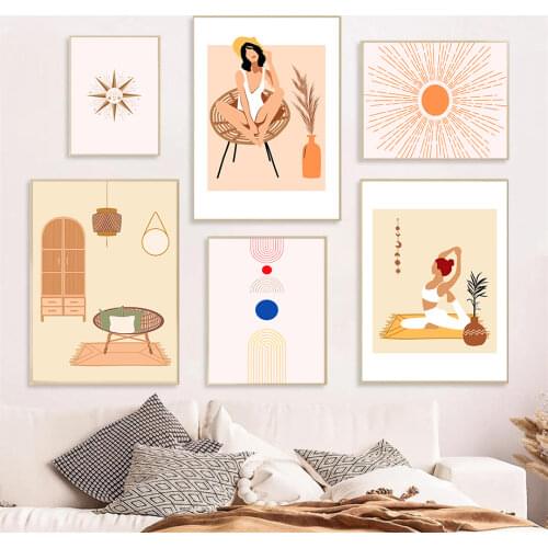 Yoga Girl Sun Star Minimalist Wall Art Canvas Painting Nordic Posters And Prints Abstract Wall Pictures For Living Room Decor