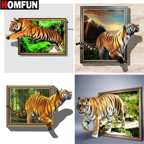 HOMFUN DIY Diamond Painting "Animal tiger scenery" Full Drill Square Round Diamond Embroidery 5D Cross Stitch Decoration Home