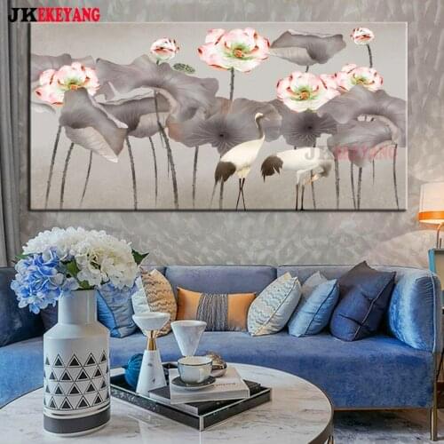 Large 5D Diy diamond painting Lotus and crane Diamond Mosaic Rhinestone Diamond Embroidery cross stitch Y4411