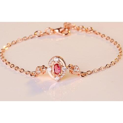Ruby gemstones red crystal charm chain bracelets for women Rose gold color zircon diamond jewelry bijoux femme fashion gift