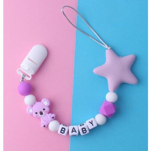 Personalized Name Handmade Pacifier Clips Holder Chain Silicone Koala Bead Pacifier Chains Five Star Baby Teether Teething Chain