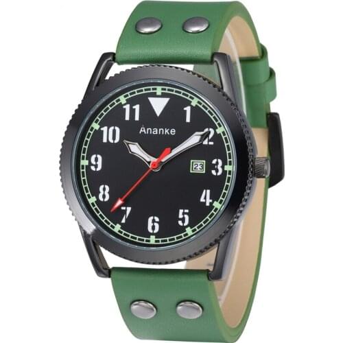 Mens Brand Watches 30M Waterproof Day Date Quartz Green Leather Mens Watches In Wristwatch male