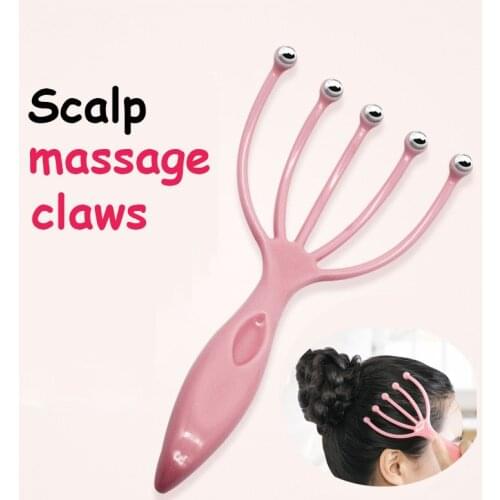 Head Scalp Neck Massager Comb Roller Five Finger Claws Steel Ball Hand Held Relax SPA Hair Care for hair growth Stress Relief