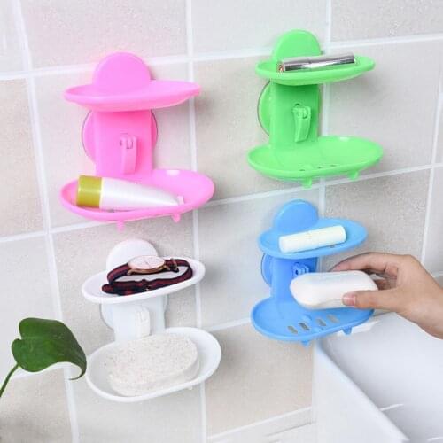 Double Layers Soap Box Kitchen Tools Bathroom Accessories Soap Dish Suction Holder Storage Basket Soap Box Stand