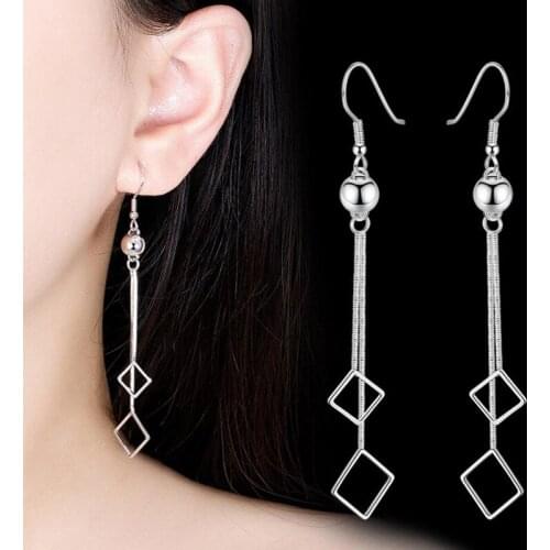 KOFSAC Classic 925 Silver Earrings For Women Jewelry Fashion Long Tassel Square Geometric Earring Lady Anniversary Accessories