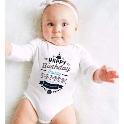 Infant Newborn Baby Boy Girl Long Sleeve Letter Print Happy Birthday Dad Romper Autumn Baby Clothes Cotton Baby Onesie