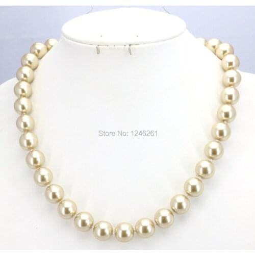 Hot Sale Christmas Gifts For Women Girls 10mm Light Gold-Color Glass Round Pearl Beads Necklace Hand Made Jewelry Making Design