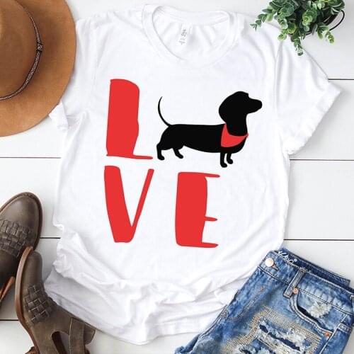 Love Dachshund Graphic T Shirts Women Aesthetic Kawaii Tshirt Lovely Dog T-shirt Funny Cotton Tees Girls Tops футболки женские
