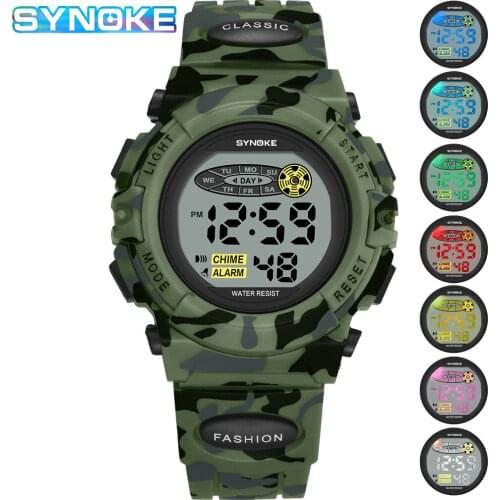 Fashion Camouflage Army Style Kids Electronic Watch Outdoors Multifunctional Waterproof Childrens Sports Wristwatch
