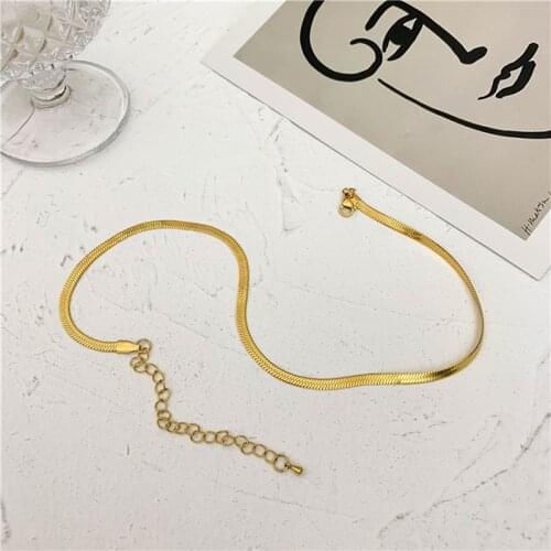 SRCOI Fashion Simple Flat Metal Choker Collar Chain Necklace Gold Silver Color Waterproof Filmy Snake Chain Necklace For Women