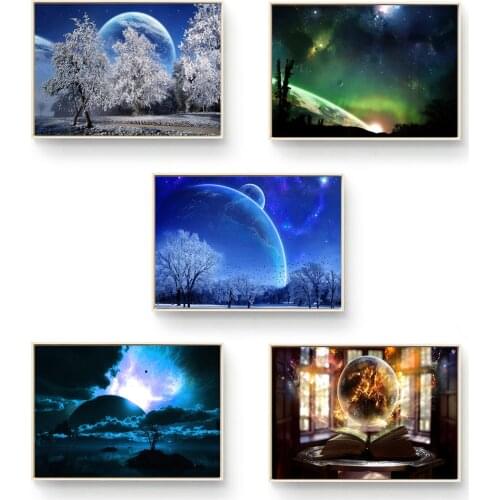 Canvas Wall Pictures trees green entrance stairs planet Purple Paintings Wall Pictures for Living Room Cuadros