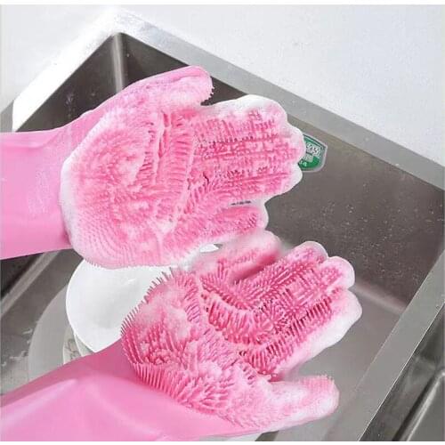 New Magic Silicone Dishwashing Scrubber Dish Washing Sponge Rubber Scrub Gloves Kitchen Cleaning 1 Pair