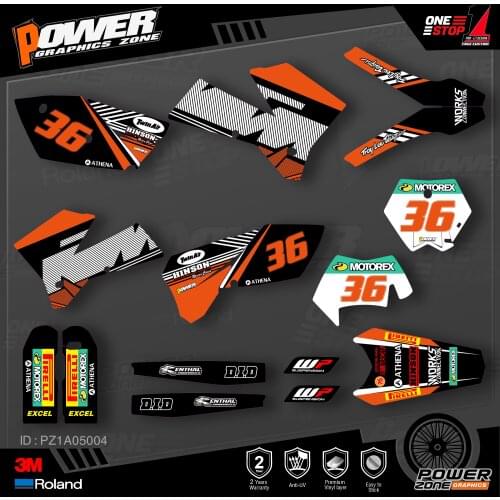 PowerZone Custom Team Graphics Backgrounds Decals 3M Stickers Kit For KTM SX SXF MX 05-06 EXC XCW Enduro 05-07 125 to 500cc 04