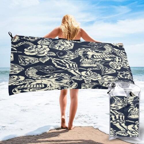 Bath Towel Vintage Tattoos Quick Dry Large Towel Thin Absorbent Soft Towel for Home Travel Camping Swimming Beach Sport