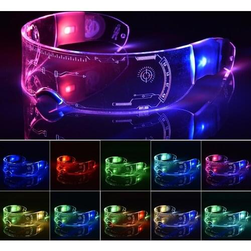 Seven Colors LED Luminous Glasses Futuristic Electronic Visor Glasses Light Up Glasses Prop For Halloween Festival Performance