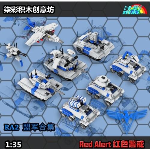 1:35 MOC Red Alert Building Blocks Allied Units Collection Light Prism Phantom Tank World War II Red Alert Model for gifts