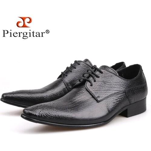 Piergitar New Genuine Leather Men Dress Shoes Mens flats Formal Business Shoes Wedding Dresses Shoes Derby Shoes Lace-Up