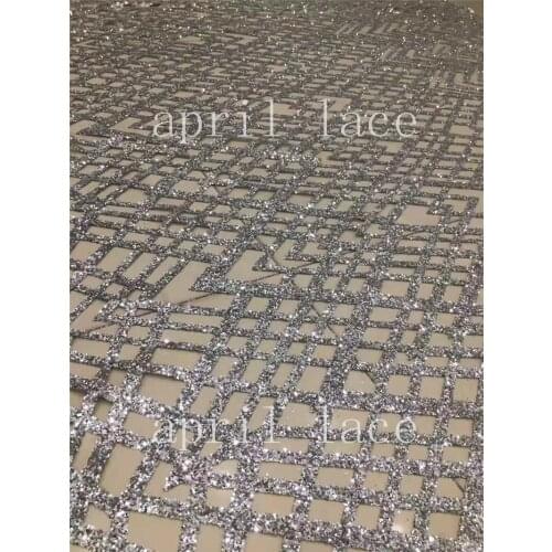 Stock 5yards luxury th014 # silver color hand print glitter mesh tulle lace fabric for occasion/ sawing wedding dress
