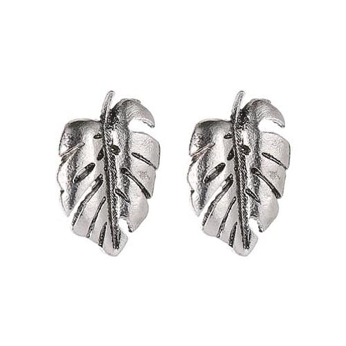 Vintage Silver Plated & Golden Little Palm Tree Leaf Metallic Plant Retro Stud Earrings for Women