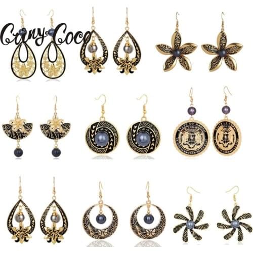 Vintage Drop Earrings Sunflower Jewelry Gecko Dangle Earring Gold Plated Pearl Hawaiian Samoa Style Metal Party Earing for Women