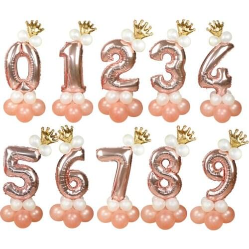 1 Set Rose Gold Number Balloons Foil Latex Ballons Happy Birthday Party Decoration Globos Wedding Anniversary Baby Shower Supply