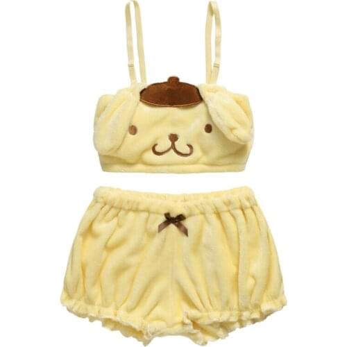 1 Set Fashion Japanese Women Sleepwear Pyjama Set Summer Yellow Cute Kawaii Anime Cartoon Clothes Home Mujer Homewear Femme