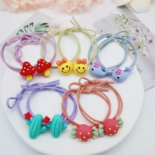 10PCS 2021 Girl Gift Cartoon Colorful Scrunchie Elastic Hair Rope Band Acrylics Rabbit/Bear/Ffruits Vintage Kids Accessories