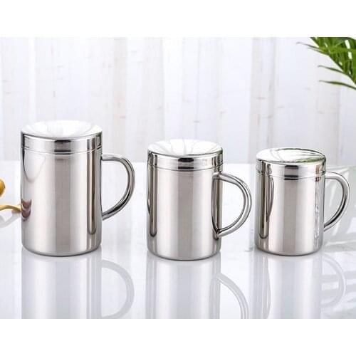 220 300 400ML Double Wall Stainless Steel Mugs Anti-hot Coffee Cup with Lid Travel Portable Tea Cup WB368