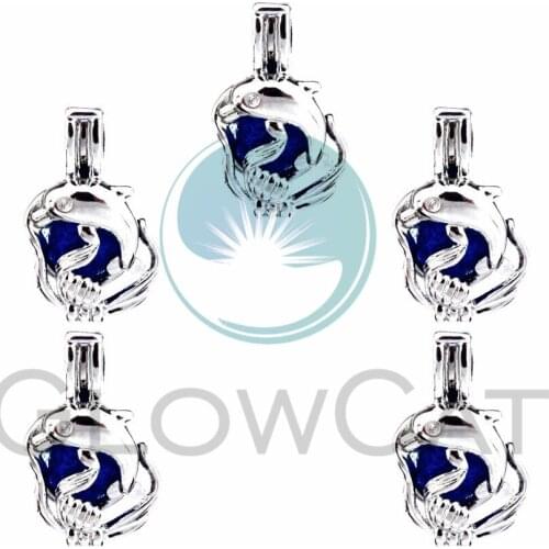 5X Pearl Cage Locket Pendants Aromatherapy Dolphins Waves Essential Oil Diffuser Locket For DIY Necklace Jewelry