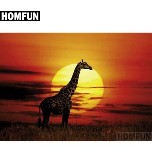 HOMFUN Full Square/Round Drill 5D DIY Diamond Painting "Giraffe Moonlight" Embroidery Cross Stitch 5D Home Decor Gift A04165