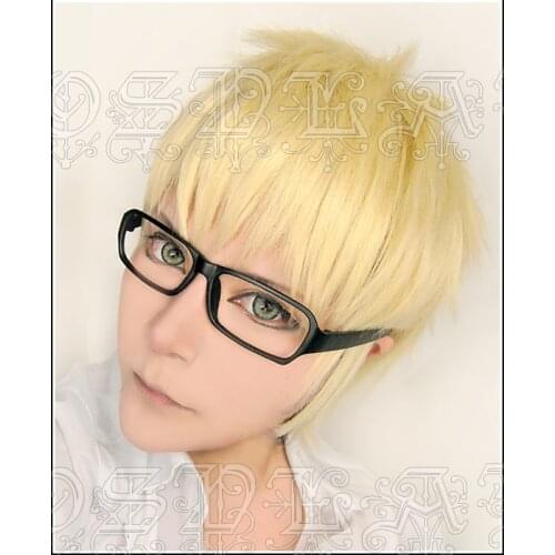 Anime Haikyuu!! Kei Tsukishima Cosplay Wigs Short Light Blonde Heat Resistant Synthetic Hair Wig (Only Wig ) + Wig Cap