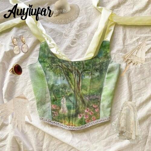 Auyiufar Fairy Grunge Lace Up Bandage Belt Corset Top Renaissance Retro Aesthetic Bodycon Pattern Bustier Tops Summer Clothing