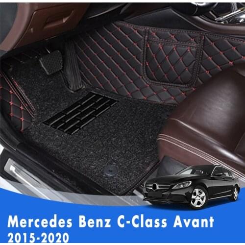 Car Floor Mats For Mercedes Benz C-Class Avant 2020 2019 2018 2017 2016 2015 Double Layer Wire Loop Custom Foot Pad Carpet Cover